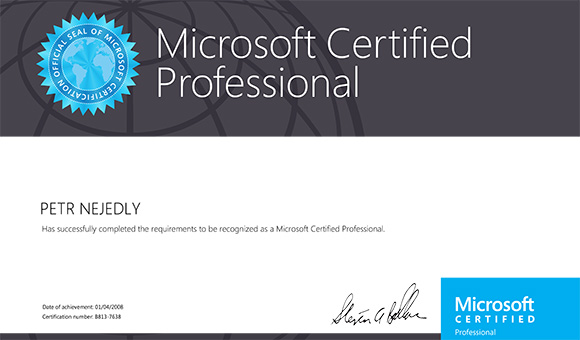 Microsoft Certified Professional: Web Applications - Petr Nejedlý