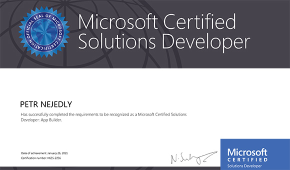 Microsoft Certified Solutions Developer: App Builder - Petr Nejedlý